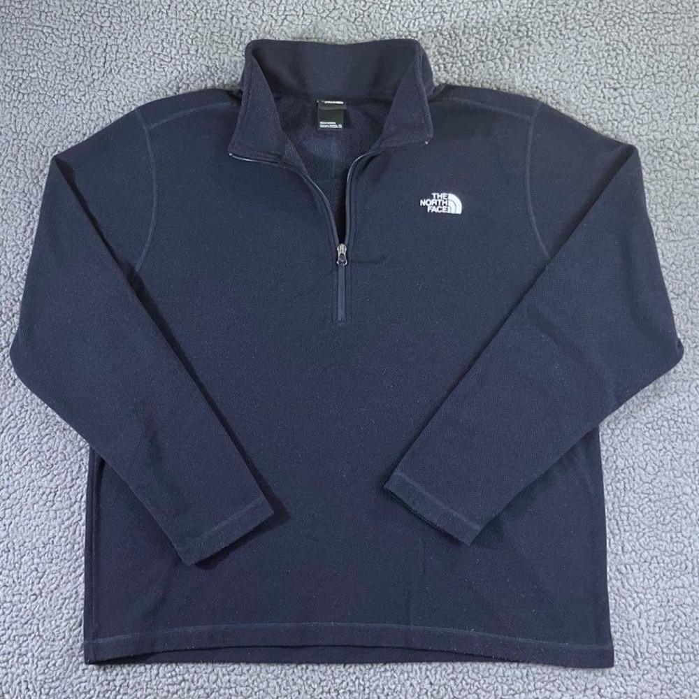The North Face Mens XXL Navy Quarter Zip Fleece Pullover Textured‎ Logo